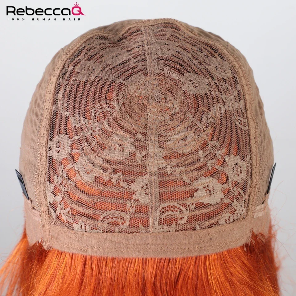 생강 오렌지색 짧은 스트레이트 밥 컷 인모 가발 앞머리 포함 100% 인모 브라질리언 스트레이트 헤어 풀 머신 메이드 가발