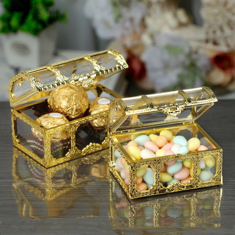 12Pcs Candy Box Treasure Chest Shape Sugar Containers Holder Gift Storage Case Wedding Party Hand Gift Hollow Ferrero Candy Box