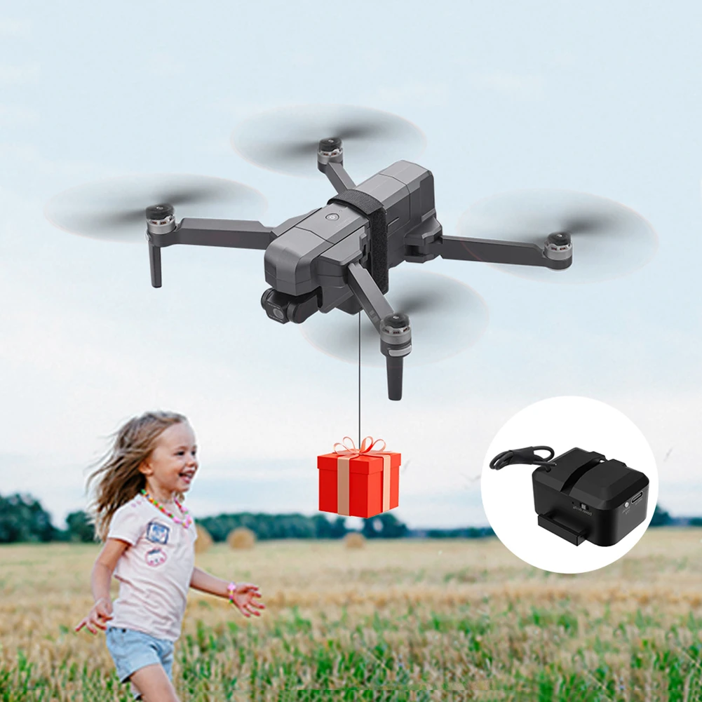 Drone loisir enfant avec accessoire de largage monté sur un drone DJI