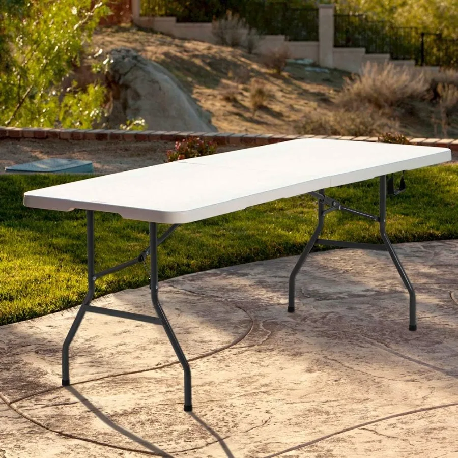 6FT Picnic Table Folding Table Camping Table Plastic Table Fold Up Table Lock for Party EventWhite