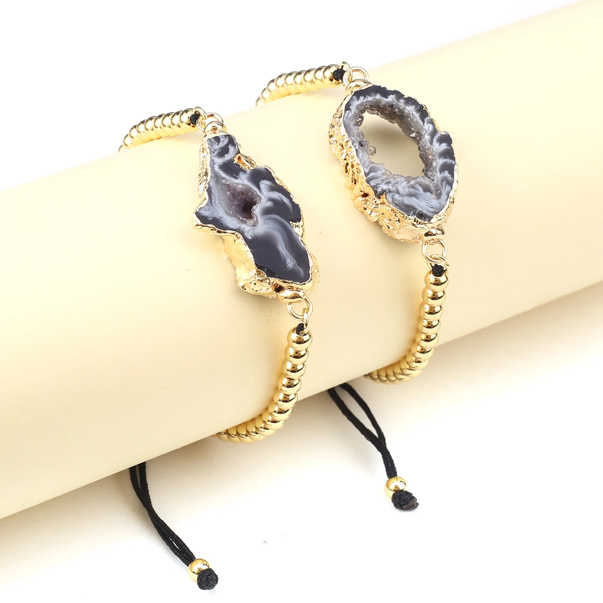

Natural Stone Bracelet Connectors Irregular Black Agate Gemstone Charms Chain for Jewelry Making Diy Personality Accessories