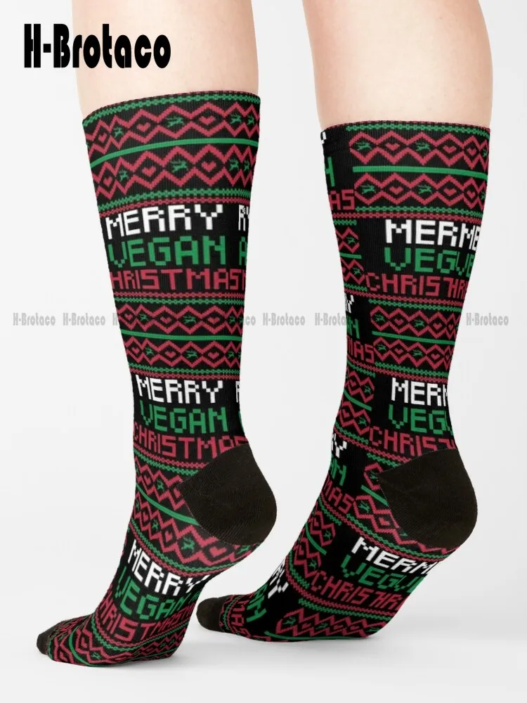 

Merry Vegan Christmas Vegan Christmas Ugly Vegan Christmas Sweater Socks Womens Black Socks Ladies Sports Harajuku Retro Cartoon
