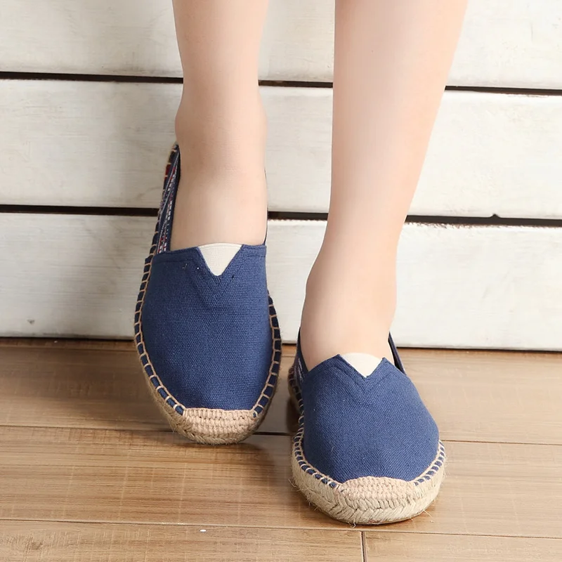 Summer New Hand-stitched Linen Sole Shoes Straw Woven Canvas Shoes Lovers A Slip-on Light Comfortable Lazy Shoes Unisex 3