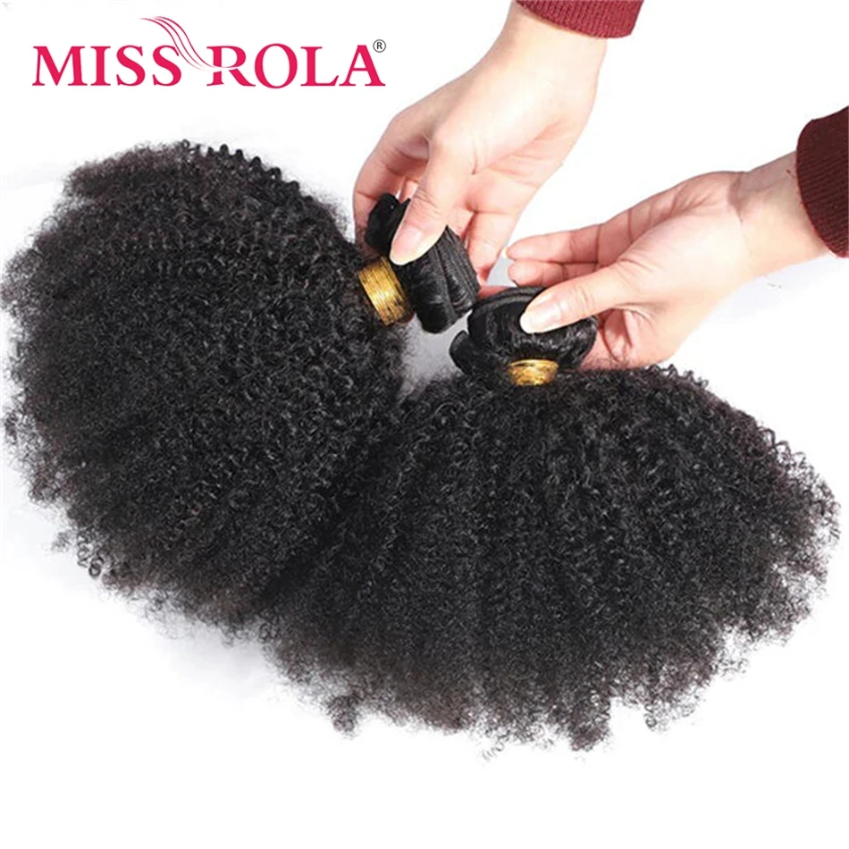 Miss Rola Afro Kinky Hair Weave Bundles 100% Human Hair Natural Color Curly Hair Extension Peruvian Remy Double Wefts