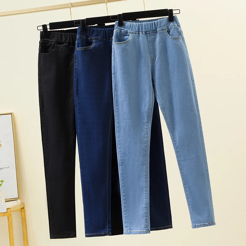 

Black 6XL Women's elastic waist Jeans Spring Autumn Slim Stretch Pencil Jeans All-match Casual Female Boyfriend Denim Trouser