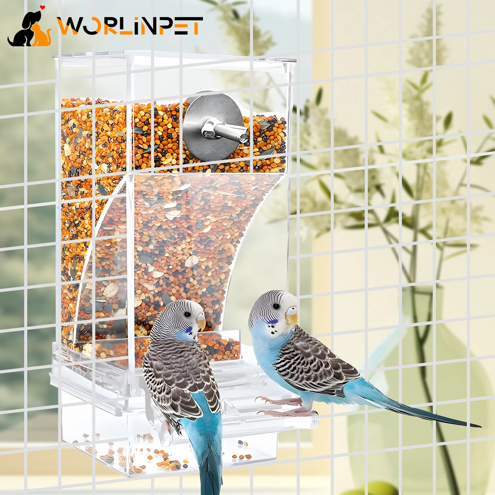 Wolinpet No Mess Automatic Bird Feeder Transparent Food Container Cage Acrylic Parrot Feeder Accessories for Small Birds Parrot