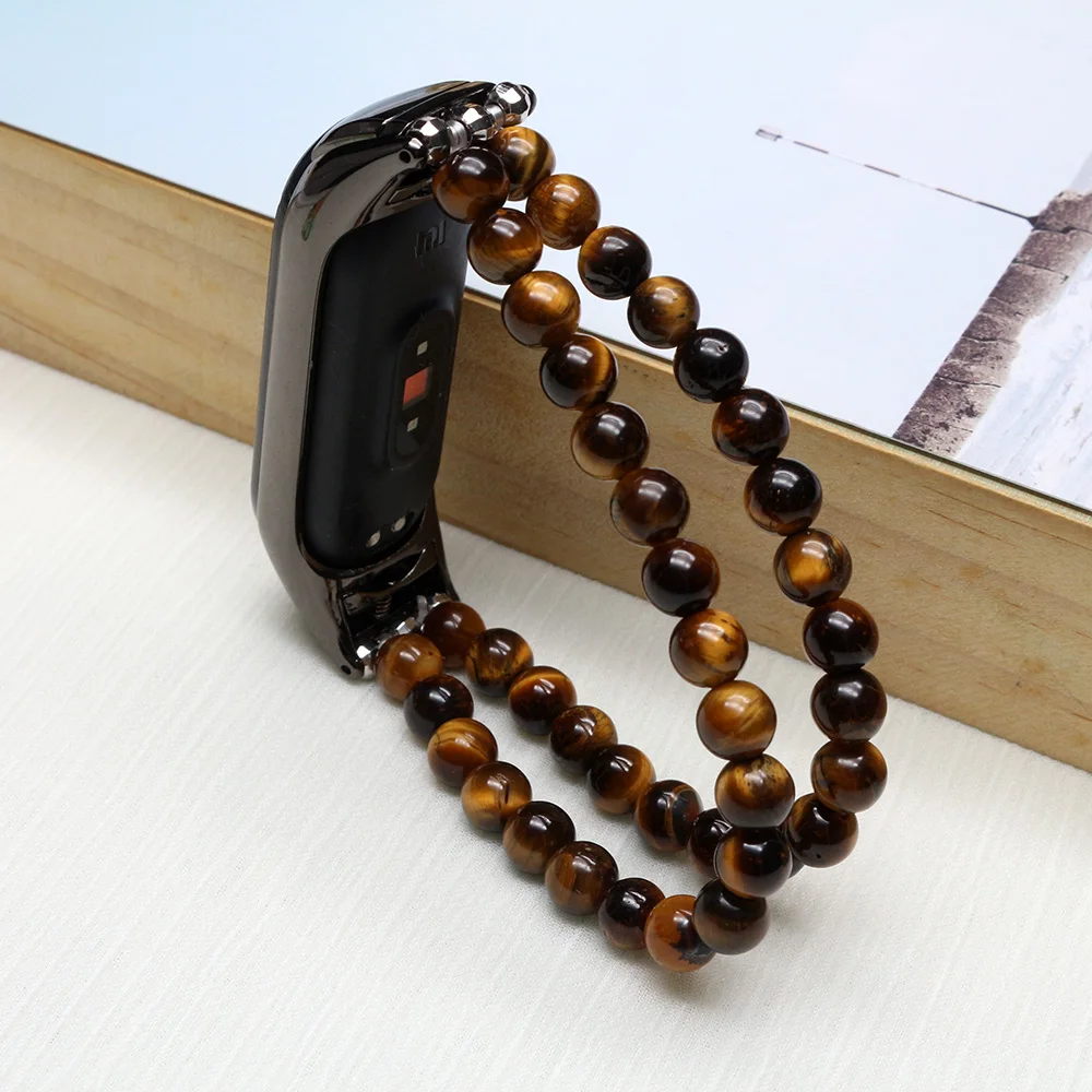 Elegant Beaded Elastic Smartwatch Bracelet – Stone Jewelry Wristband for Mi Band