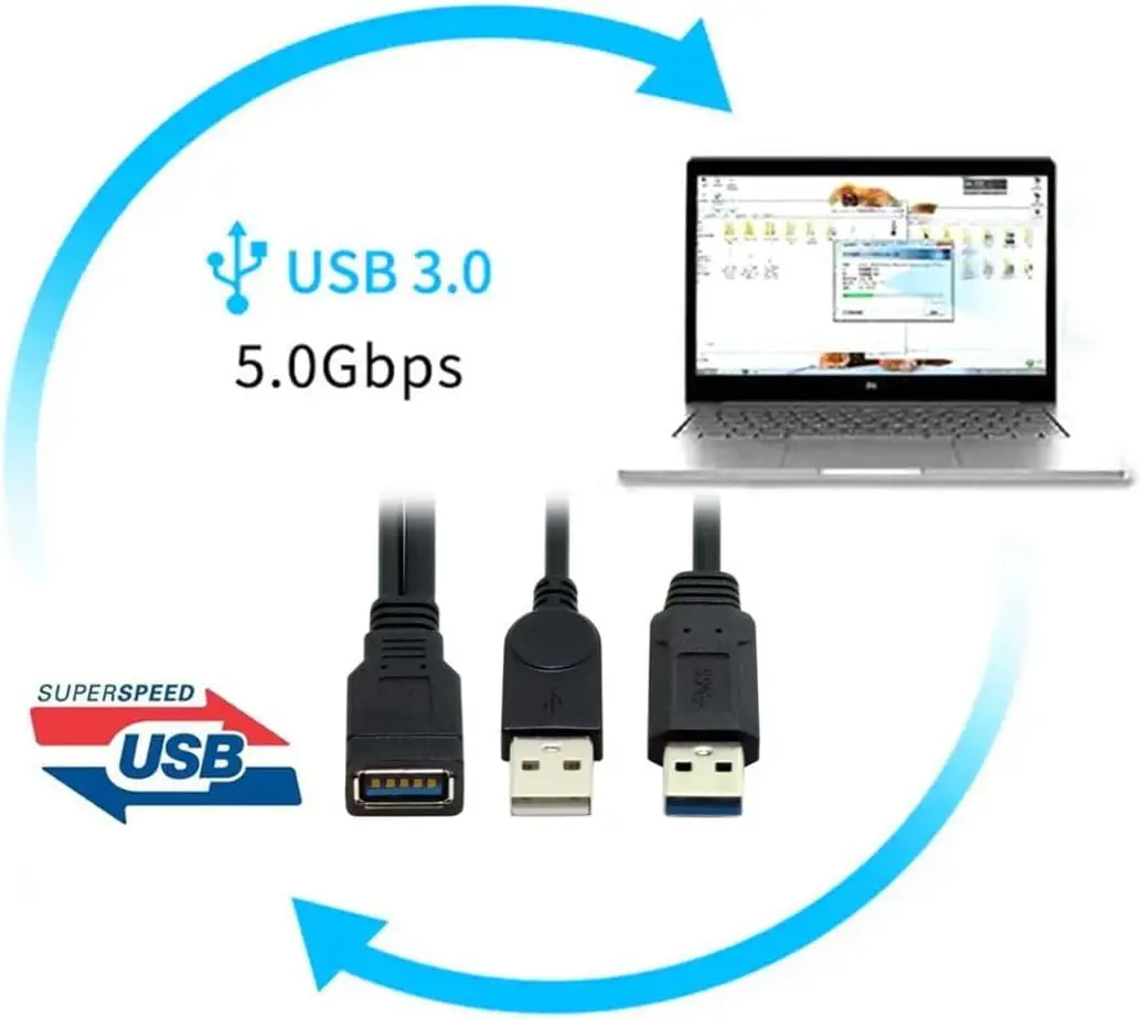 USB 3.0 암-듀얼 USB 수 추가 전원 공급 데이터 연장 코드 어댑터 분배기 Y 케이블 (2.5인치 모바일 하드 디스크용)