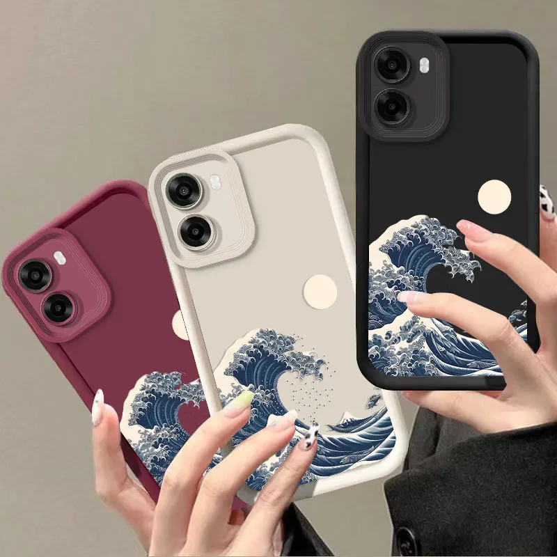 Flexible Silicone Shockproof Wave Print Protective Phone Case Cover