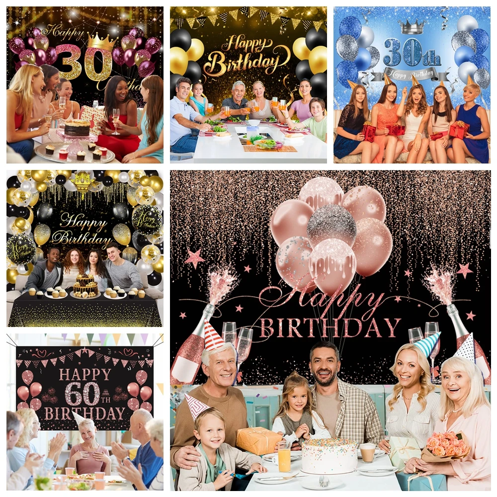 Photo Backdrop Happy Birthday For Women Men Boys Girls Gold Glitter Balloons Beer Wine Pink High Heels