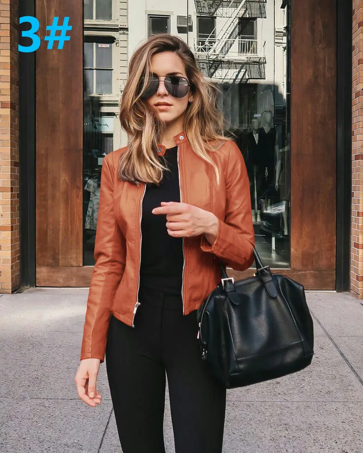 long down coat Casual Woman Zipper Leather Jacket Spring Fashion Long Sleeve O-neck Pure Color Jackets For Women 2021 Black Slim long bubble coat