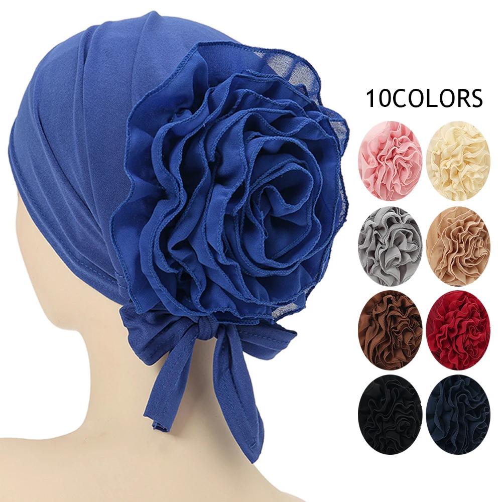 

Muslim Women Truban Hat Pan Flower Hat Hijab Headwear Toe Cap Turban Hat Beanie Stretch Headscarf Solid Color Versatile Straps