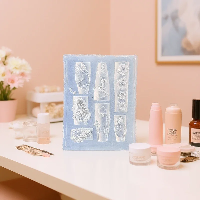3D 꽃 실리콘 네일 몰드 달콤한 리본 장미 네일 템플릿 DIY 네일 아트 장식 스탬핑 플레이트 매니큐어 디자인 도구