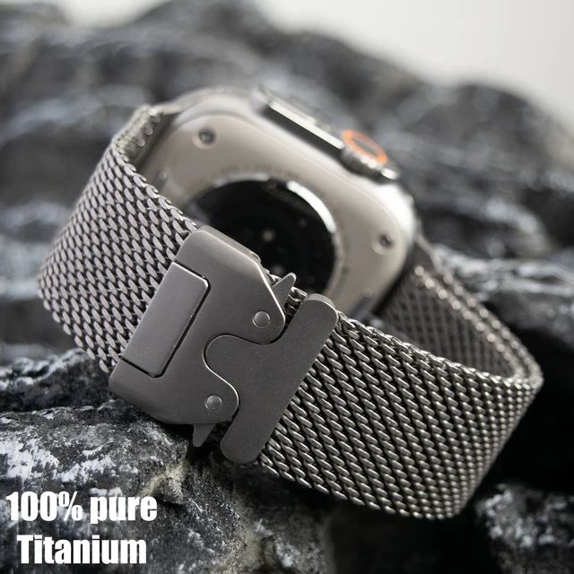 Bracelet en titane pour Apple Watch Ultra 3/2 49mm, IWatch série 11 10 9 8 7 6, boucle milanaise en titane naturel, boucle de Parachute 1