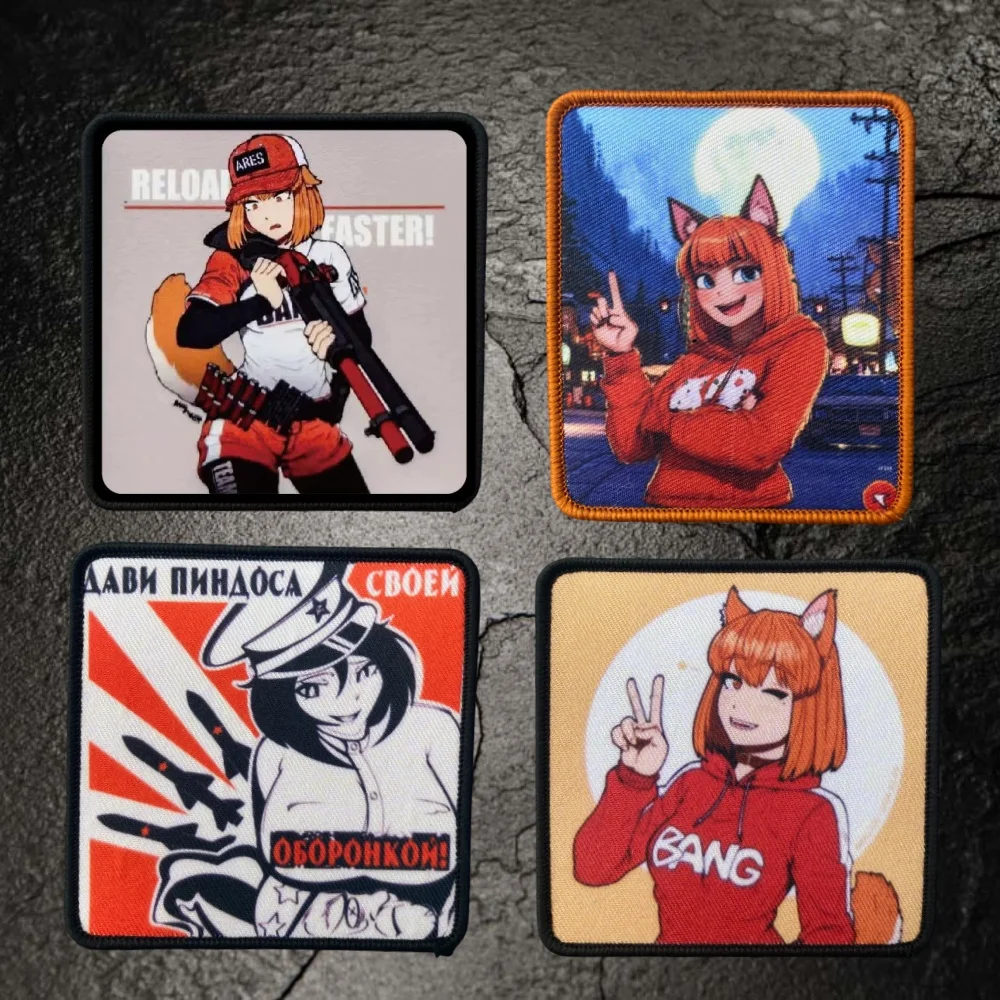 Fox Praxis Patch Anime Cartoon Mädchen Moral Abzeichen Taktische Militärische Armee Druck Patches Haken und Schleife Rucksack Hut Aufkleber