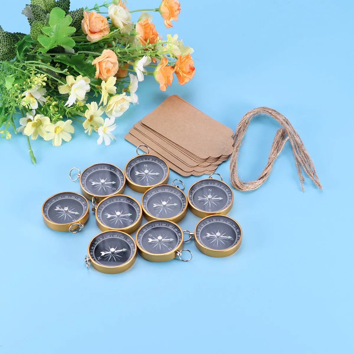 10Pcs 나침반 펜던트 미니 포켓 나침반 금속 웨딩 파티 장식 휴대용 키 체인 호의 선물