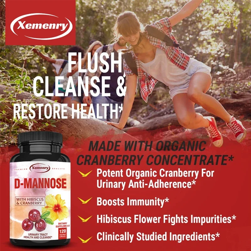 Mannose Capsules Urinary Tract Health Formula Organic Cranberry Fruit Powder Hibiscus Healthy Bladder Rapid Detoxification