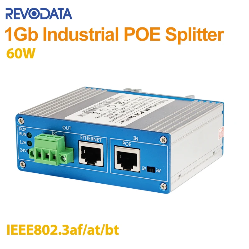 산업용 PoE 분배기 60W 기가비트 BT POE에서 DC 12V/24V 전원 출력..