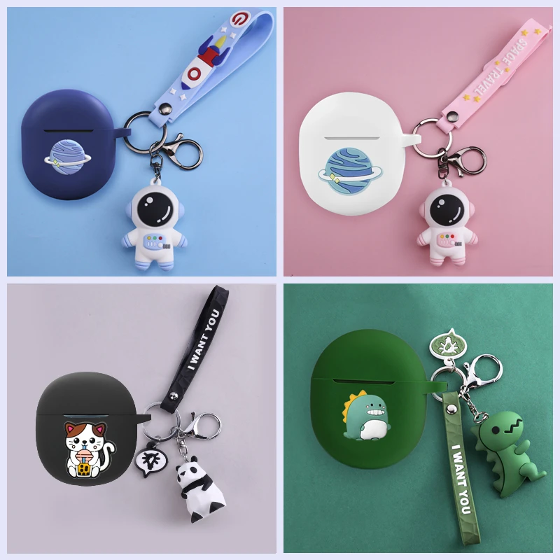 

For Realme Buds Air 2 Cases Cartoon Dinosaur /Cute Panda Earphones Silicone Protect Cover with keychain lanyard Accessories box