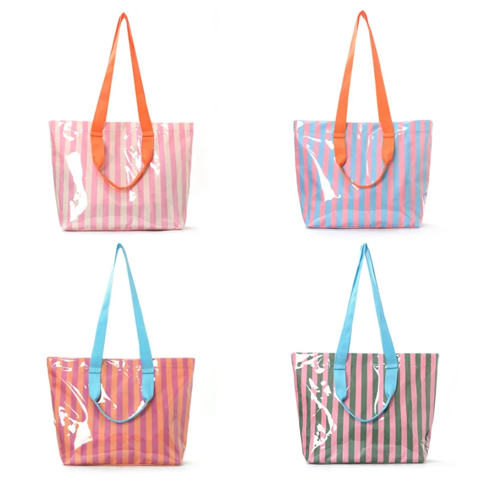 Vibrant Color Block Reusable Waterproof Tote Bag for Shopping and Everyday Use
