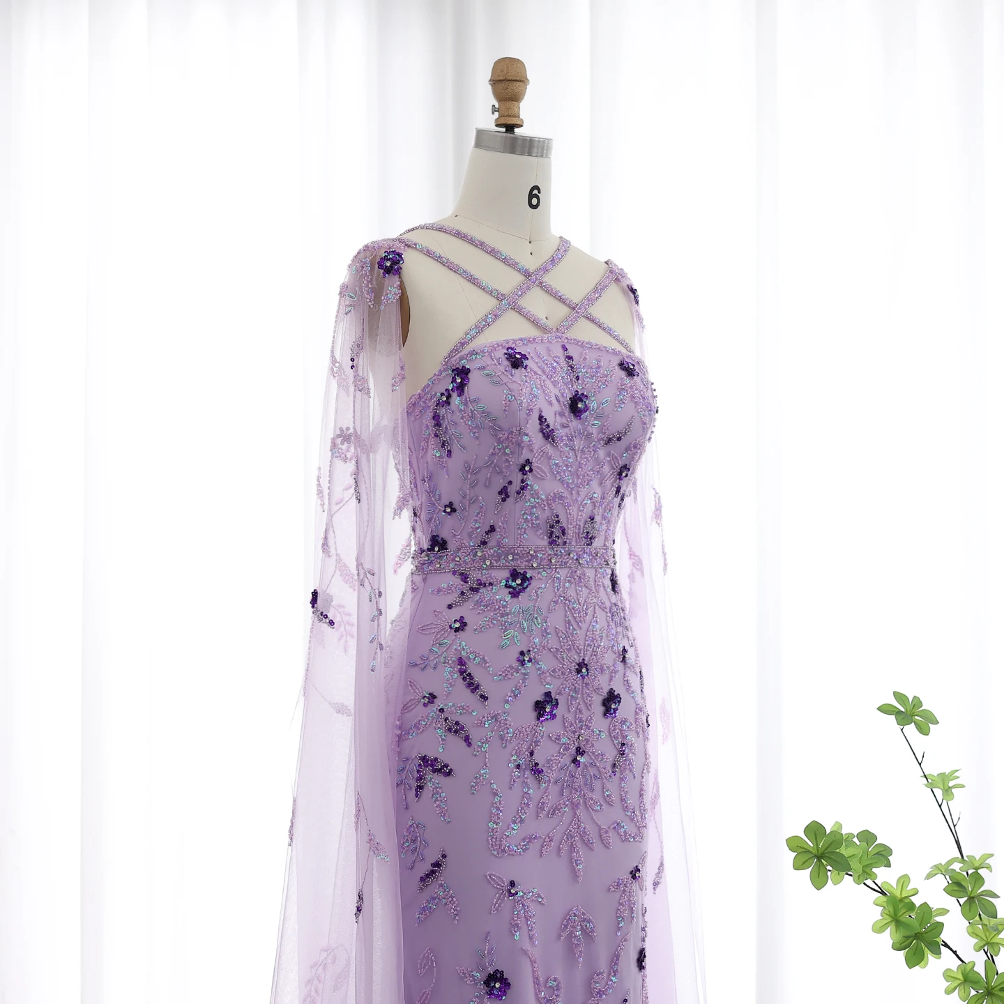 Luxury Dubai Lilac Arabic Evening Dresses with Cape Sleeves Criss Cross Elegant Arab Women Wedding Party Gowns 370 6 Luxury Dubai Lilac Arabic Evening Dresses with Cape Sleeves Criss Cross Elegant Arab Women Wedding Party Gowns 370 6