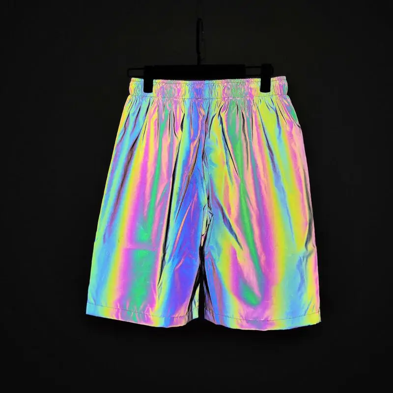 Fashion Holographic Men's Black Reflective Rave Rainbow Shorts Festival Party Psychedelic Shorts 4