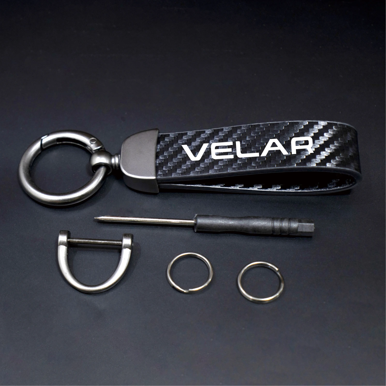 

1pcs Leather Car Keychain Carbon Fiber Keyring for Evoque Discovery Velar Supercharged Freelander Autobiography Accessories
