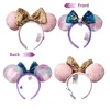 2024 Disney Princess Minnie Mouse Ear Headband For Women Disneyland Mickey Adult/Child Plush Sequin Cosplay Girls Accessories