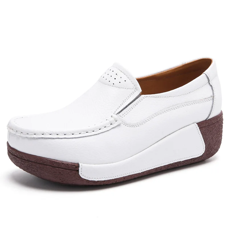 2024 Casual Breathable Genuine Leather Cowhide 6cm Wedges Platform Shoes For Women Chaussure Femme Ladies Trainers Zapatos Mujer 6
