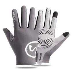 Gel Padded Cycling Gloves for Men - Autumn/Winter Fleece, Full Finger Touchscreen, Breathable (Gray)