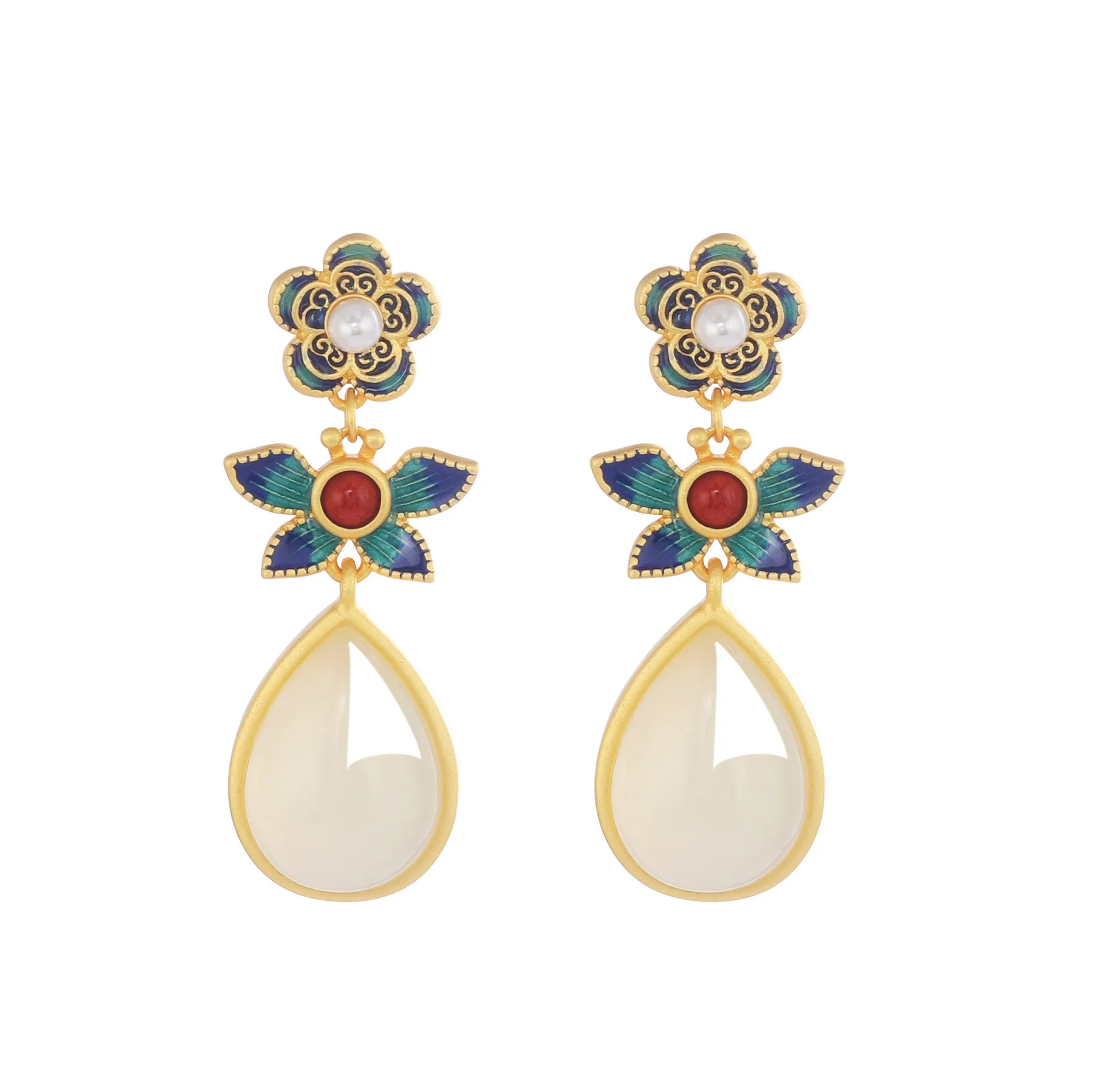 

ES604 ZFSILVER 925 Silver Korean Fashion Luxury Fresh Fine Hetian Jade Butterfly Waterdrop Earrings Jewelry Women Match-all Girl