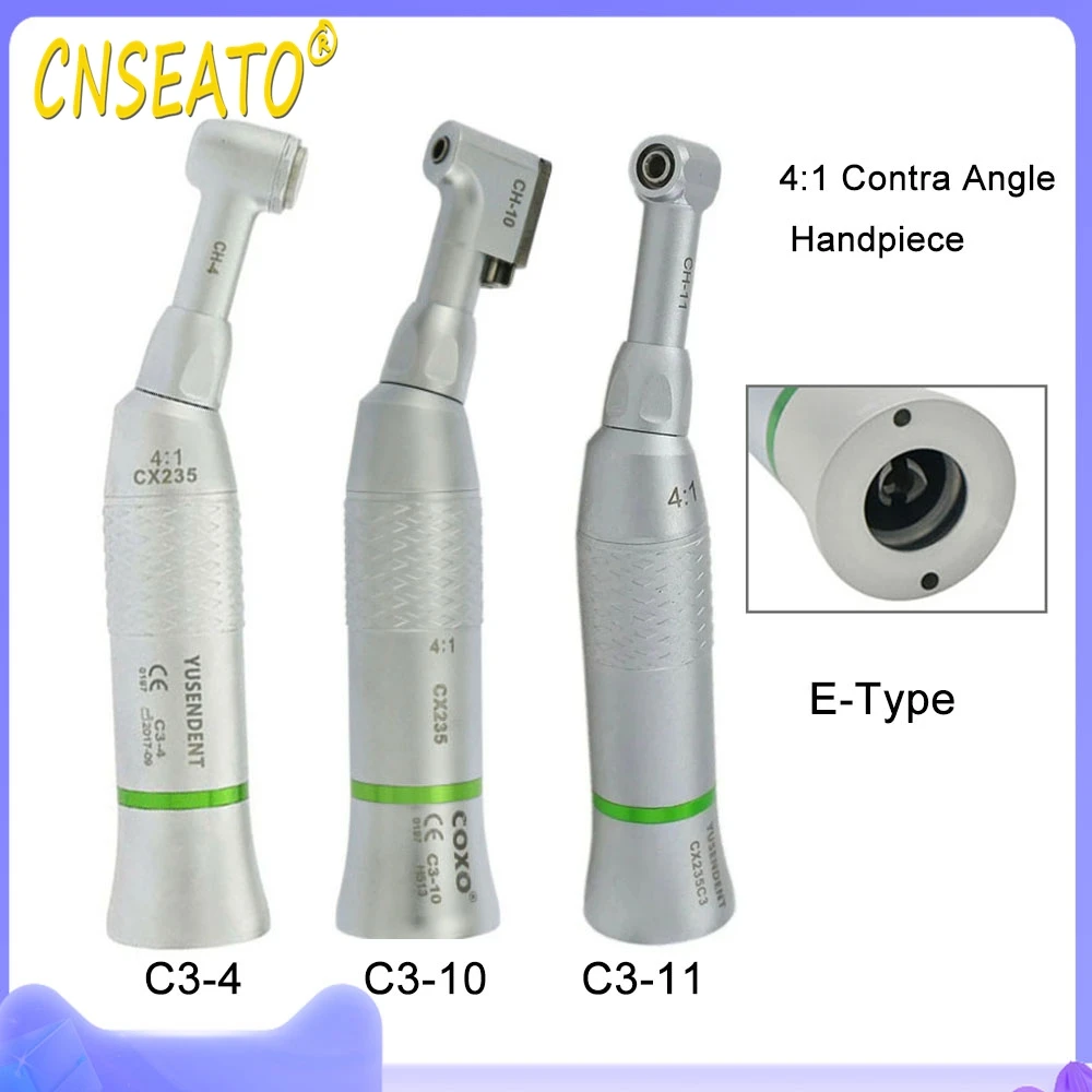 

YUSENDENT Dental Low Speed 4:1 Reduction Contra Angle Handpiece Vertical Reciprocating Push Button Type CX235 C3-4 C3-10 C3-11