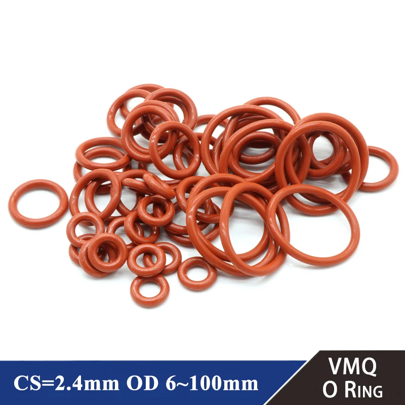 

10/50Pcs Food Grade VMQ O Ring Gasket CS 2.4mm OD 6 ~ 100mm Waterproof Washer Round O Shape Rubber Silicone Ring Red