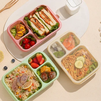 WORTHBUY Portable Plastic Divided Lunch Box Reusable Kids Students Microwave Bento Box Large Capacity Fruit Salad Food Container