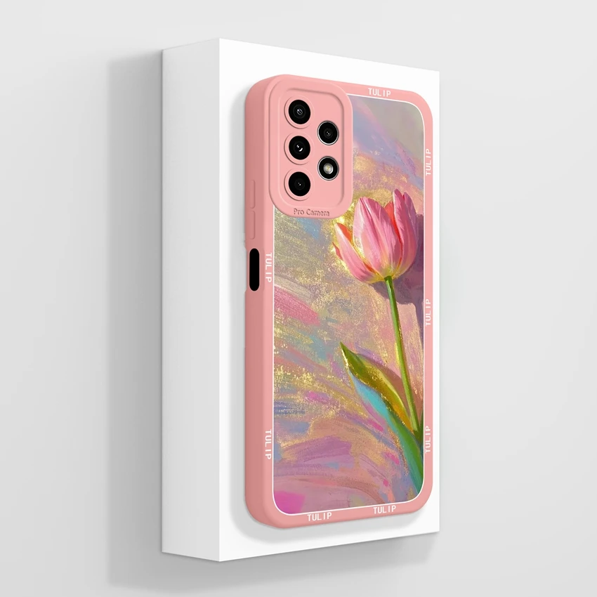 Beautiful Plant Flower Design Liquid Silicone Shockproof Cellphone Case w/ Screen Protector