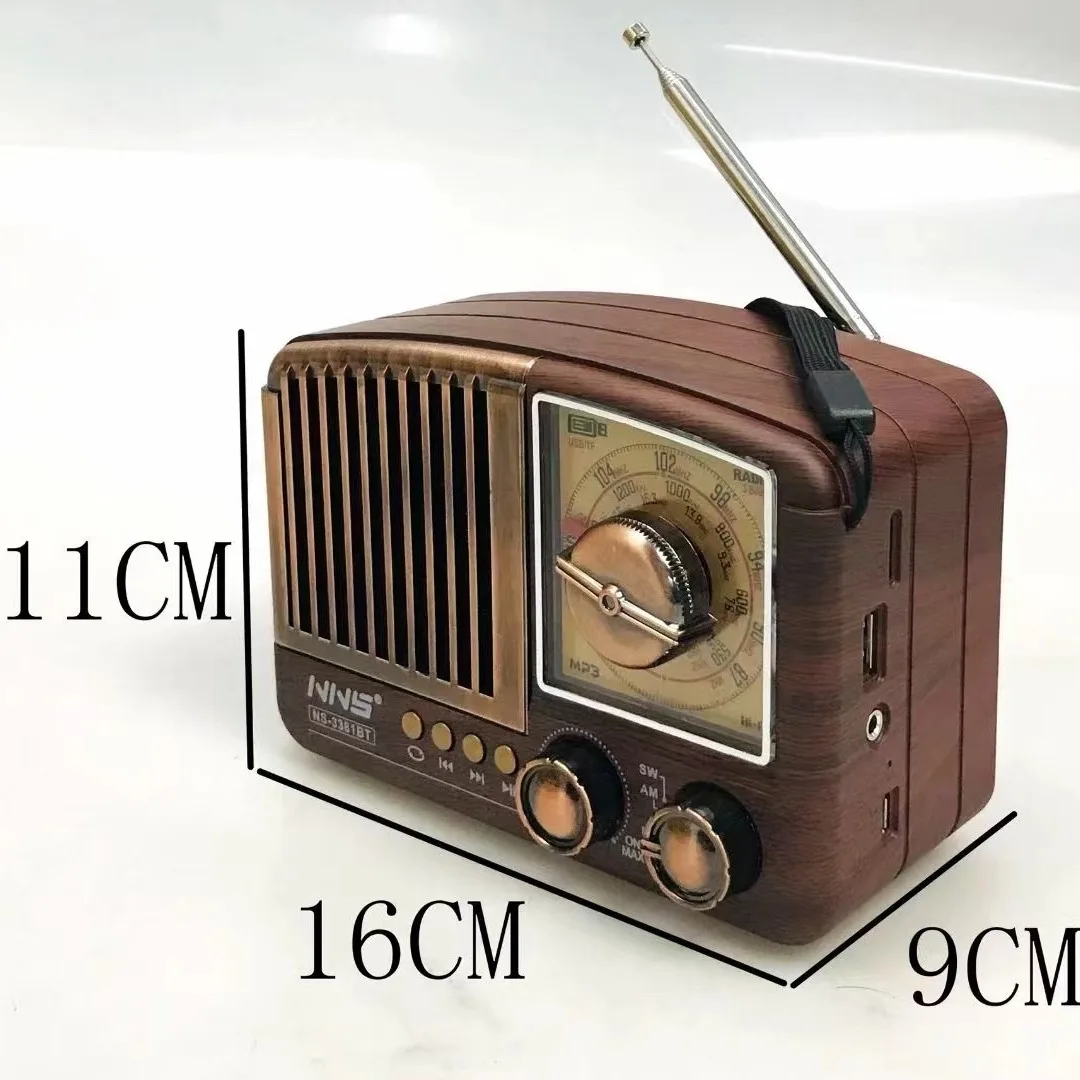 Retro Mini Radio Bluetooth Speaker Nostalgic Wood grain Desktop Home Decoration Mobile Phone Audio Gift