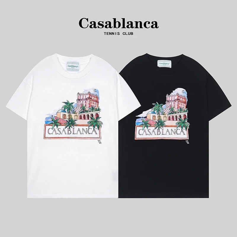 

NEW High-quality Casablanca New Pure Cotton T Shirt 24SS Men Tropical Elements Brand Art Text Digital Printing T Shirt