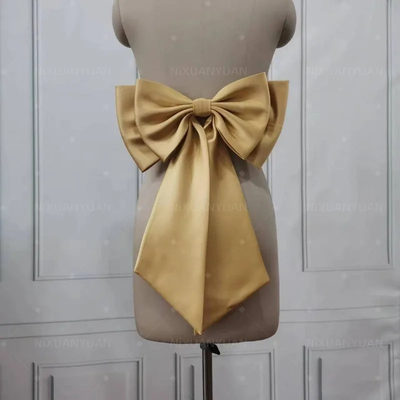 Gold Satin Bow Wedding Dress Belt Ribbons Bridal Detachable Knots Ladies Knots Weddving Accessories bridal waistband,bridal dress decoration