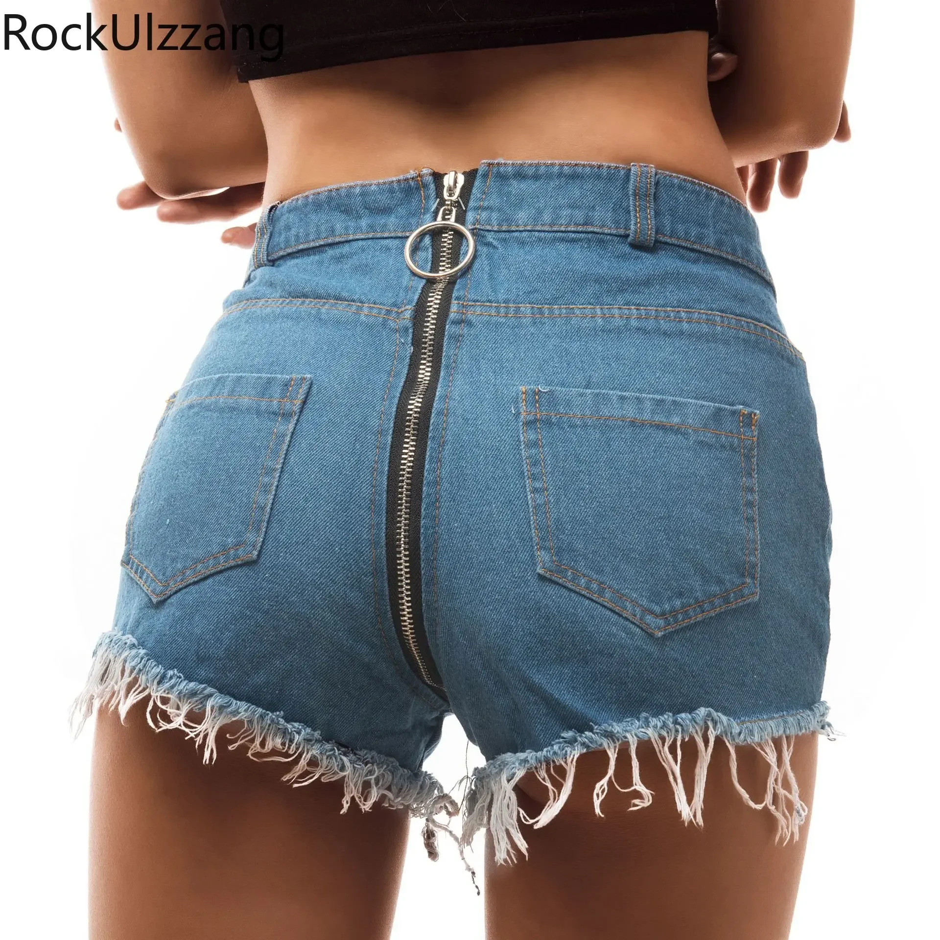 Tight Mini Jeans Short Jeans Denim Shorts With Open Crotch Zip Up