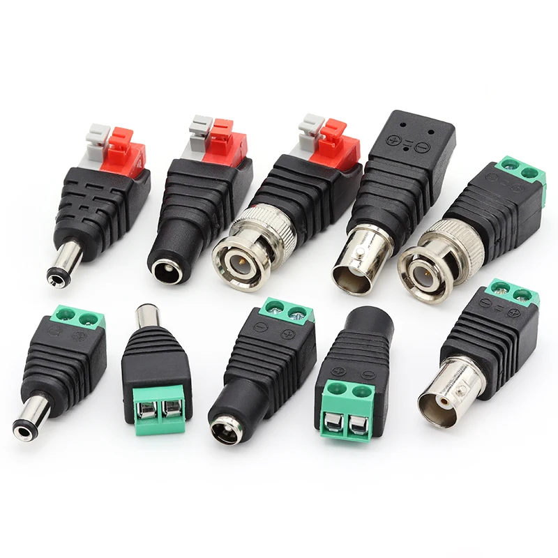 2/5/10PCS DC 12V Male Female BNC Connectors 5.5*2.1mm/2.5mm Welding-Free Power DC Plug Adapter Jack Sockets for LED CCTV Camera