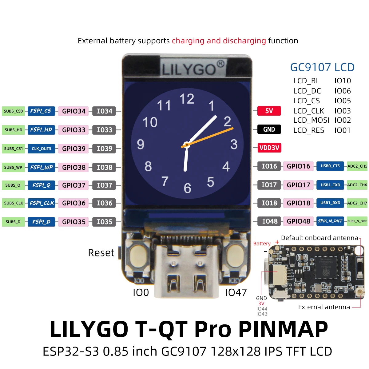 ® T-QT Pro ESP32-S3 GC9107 0.85 Inch LCD Display Module Development Board WIFI B