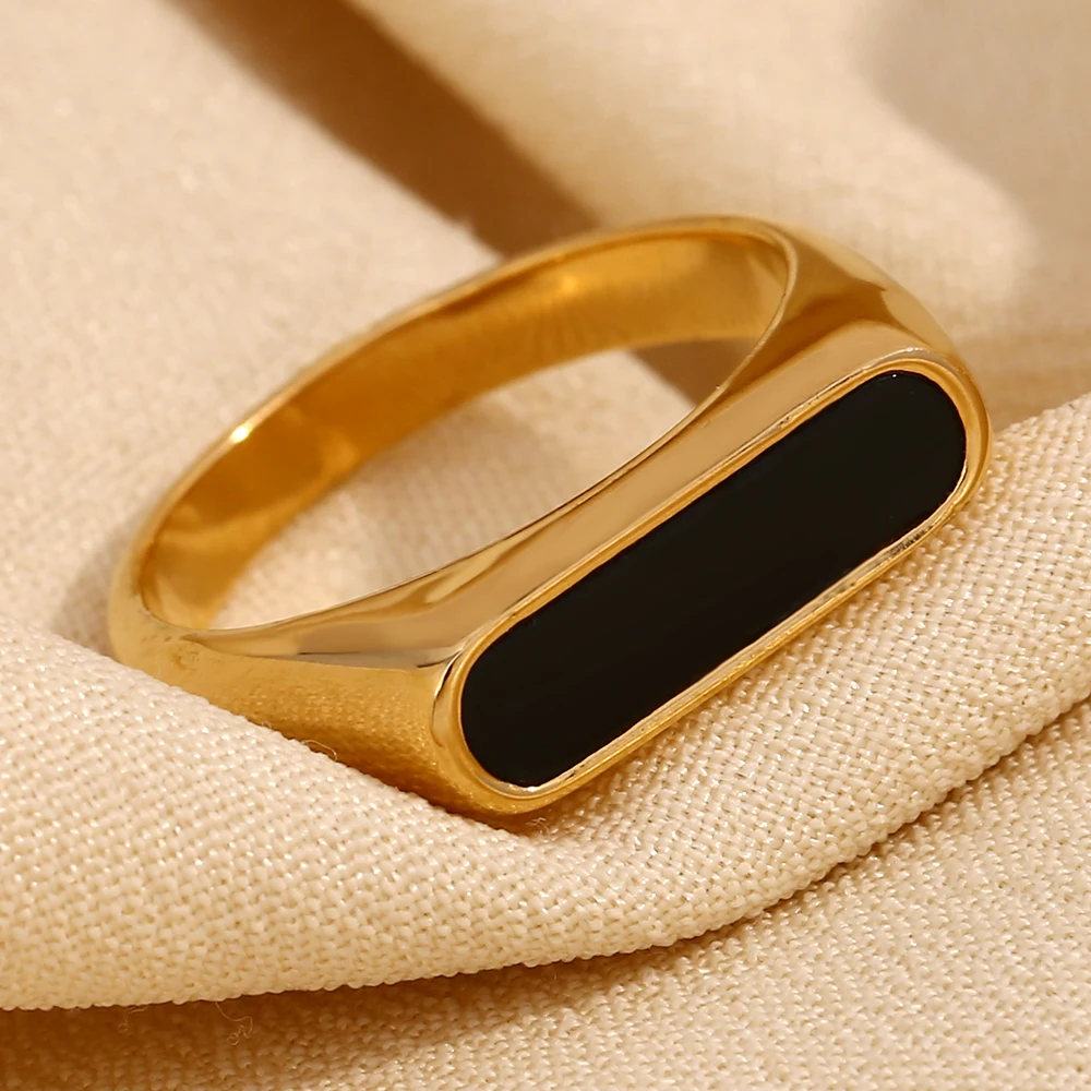 E.B.belle Basic Natural Shell Weiß Schwarz Streifen Gold Ring Fein poliert 18K vergoldet Edelstahl Ringe für Frauen – Detail 9