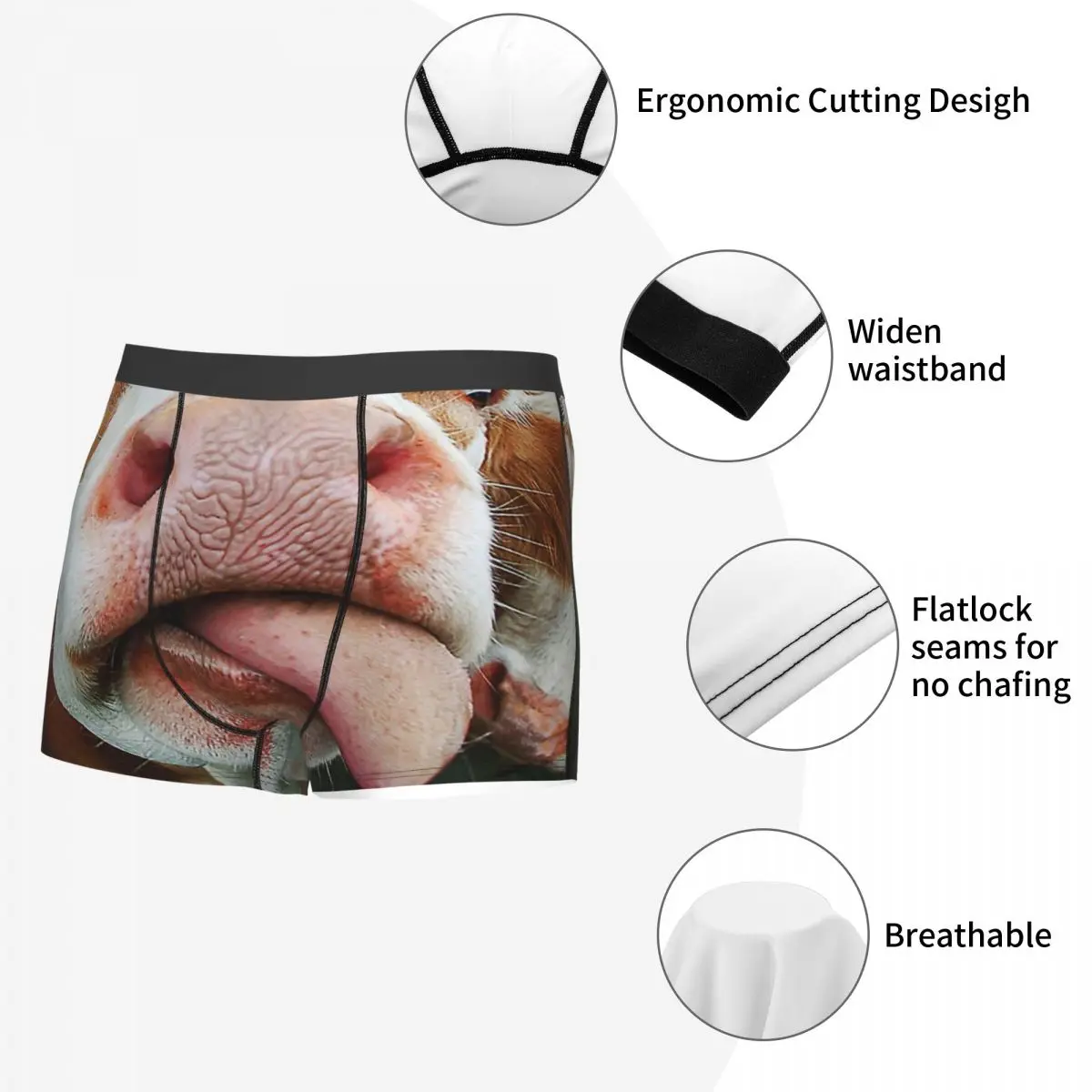 Cow Funny Face Milk Pet Cute Animals With Tongue Licking Mouth Underpants Panties Men's Underwear Sexy Shorts Boxer Briefs