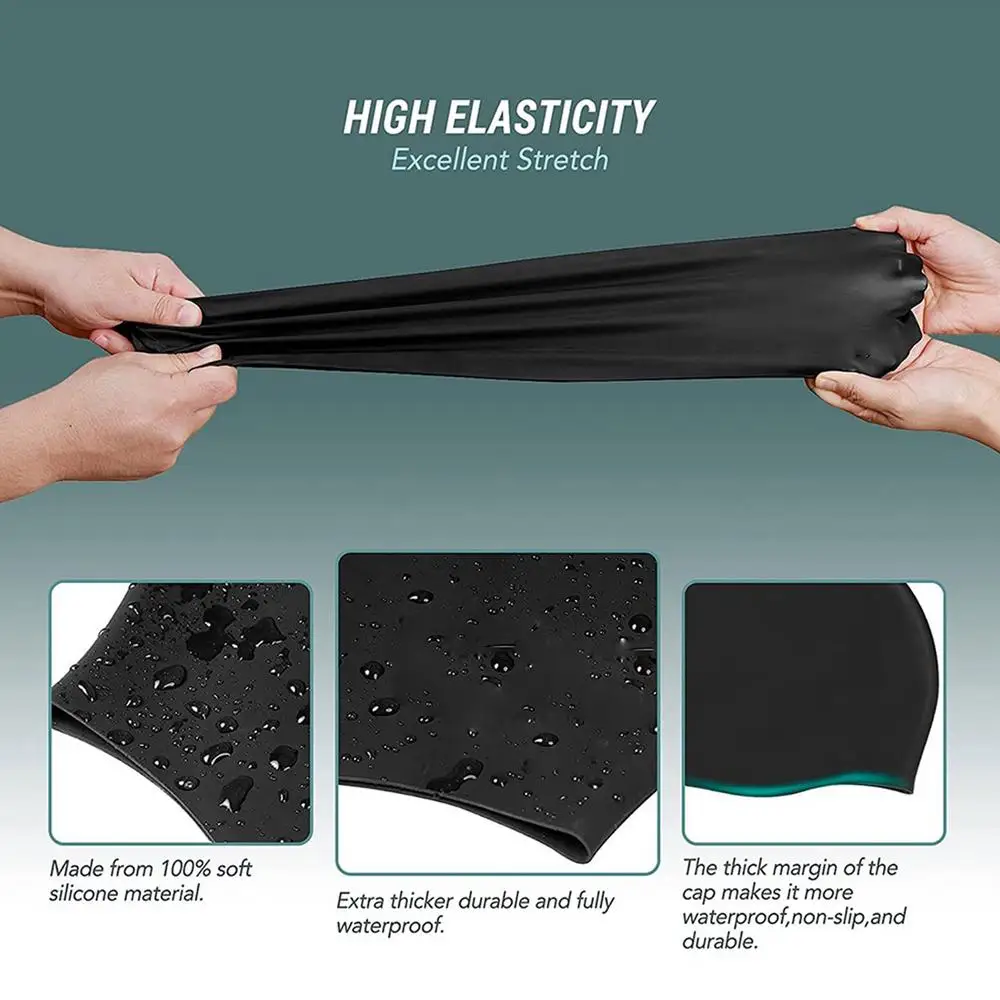 Elastic Silicon Swimming Caps For Men And Women, Rubber, Waterproof, Protect Ears, Long Hair