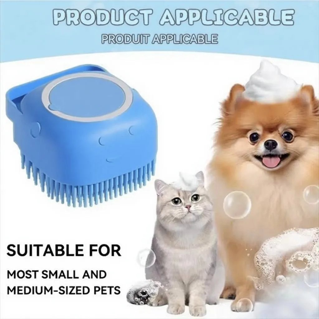 Silicone Soft Rubber Pet Massage Shower Brush with Builtin Shampoo Storage Self Cleaning Detangling for Dogs Cats Grooming Brush 5