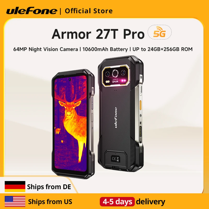 Ulefone Armor 27T Pro 5G Rugged Phone 10600mAh Android 14 Smartphone 50MP+64MP Night Camera 6.78" 120Hz 24GB+256GB NFC Mobile