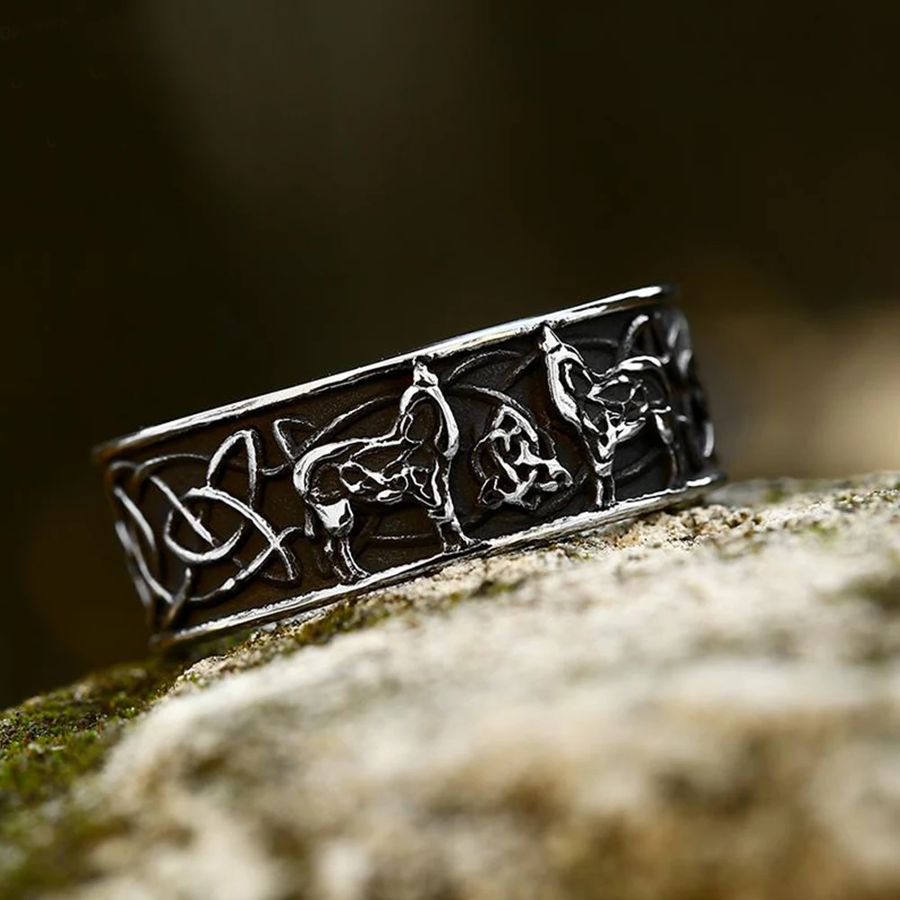 

Vintage Viking Wolf Ring Punk Nordic Stainless Steel Celtic Knot Ring For Men Biker Fashion Amulet Jewelry Gift Dropshipping