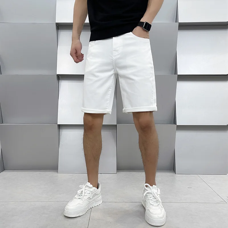 202 4New Simple Slim Fit Denim Shorts Men's Summer Thin Street All-Match Fashion Fashion Brand Fifth Pants