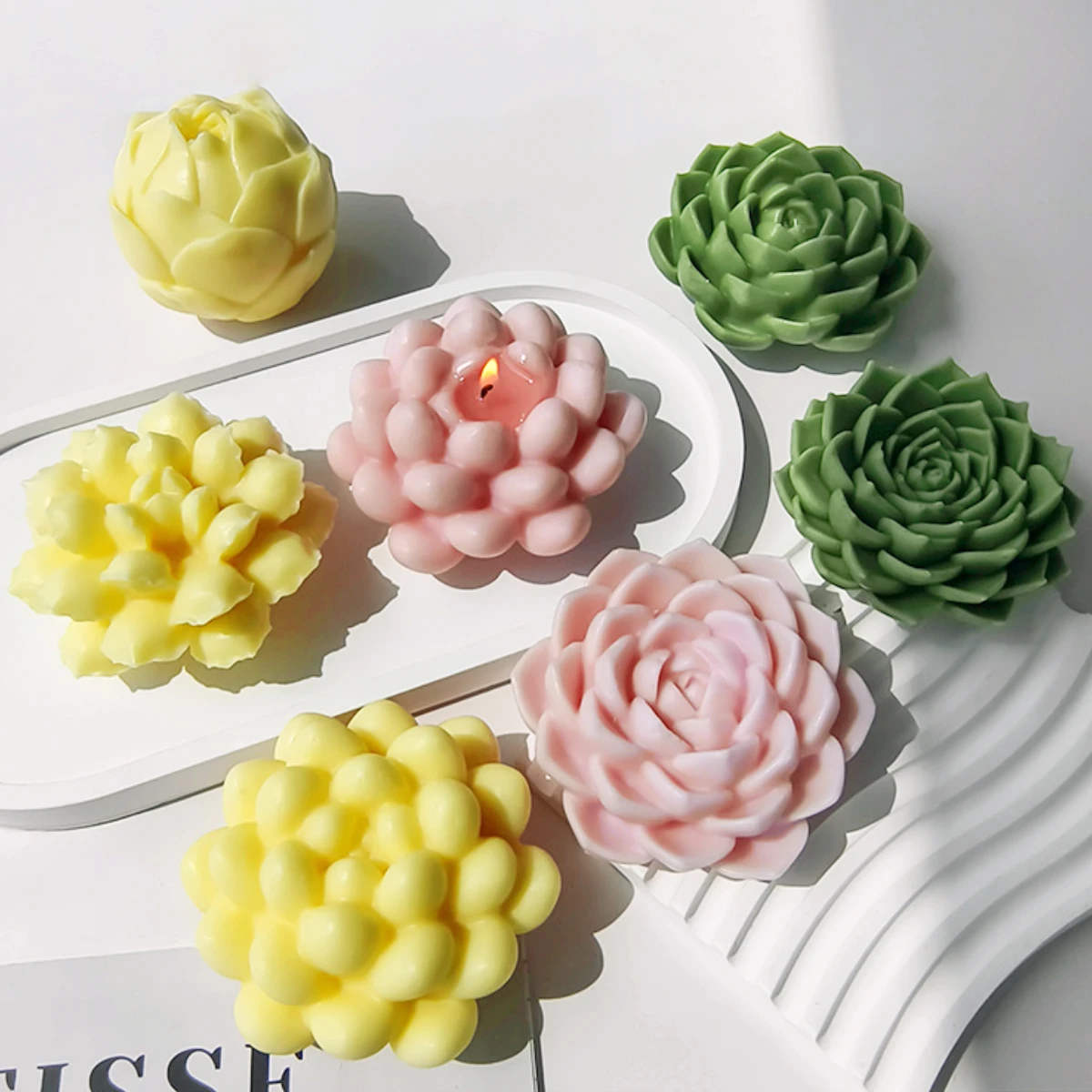 7-Cavity Succulent Silicone Mold – For Candles, Resin, Soap, Fondant, Cupcake Decor (Food Grade)