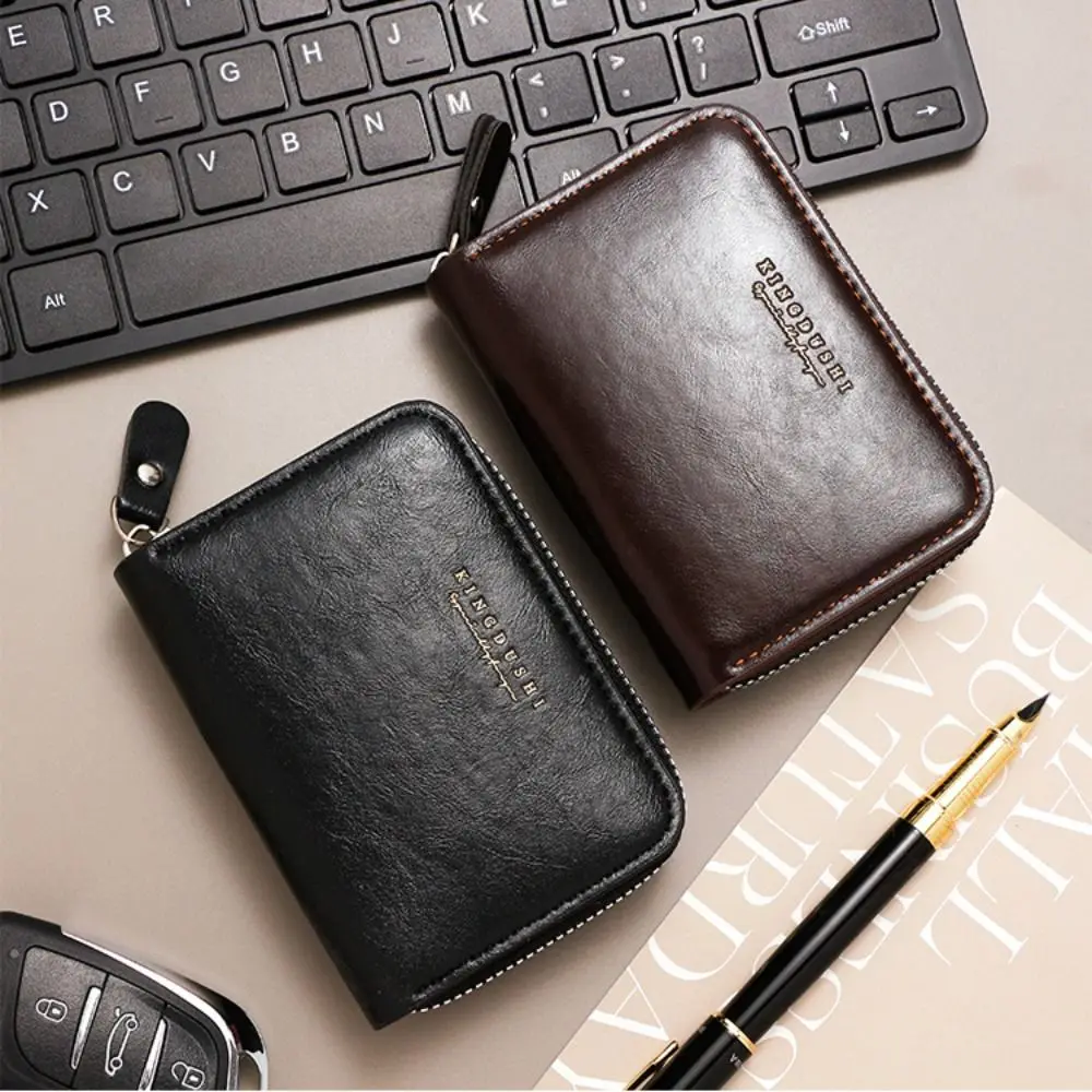 Vintage PU Leather Credit Card Holder Men Business Card Holder Zipper Pocket Unisex Case Zipper Coin Purse